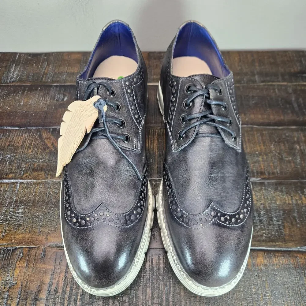 NEW BED STU Cayuga II Mens Size 9 Oxford Sneakers Organic Leather Gray White